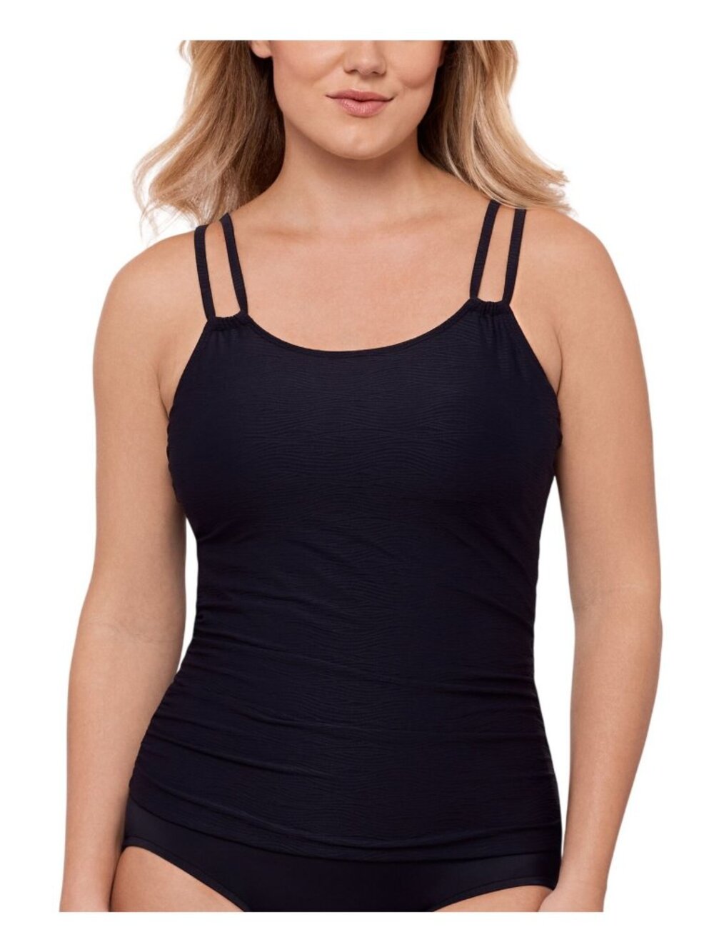 NWT Swim Solutions Tunnel Tankini Swim Top 807099 Black 14